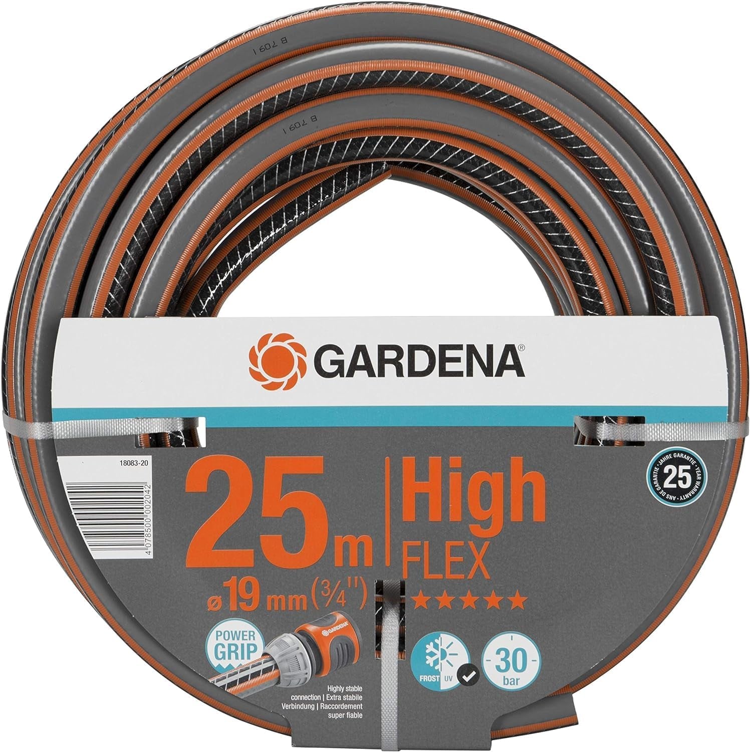 Gardena Haveslange Polyvinylchlorid (PVC), Comfort HighFLEX 19 mm (3/4 tomme), 50 m: Haveslange med Power-Grip-profil, 30 bar sprængtryk, meget fleksibel, formstabil, UV-bestandig, pakket (18085-20)