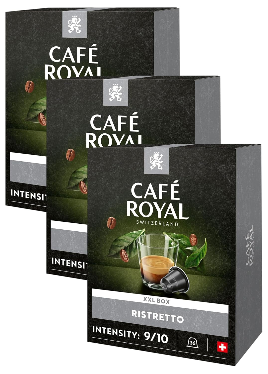 Café Royal Ristretto 36 Kapsel for Nespresso Kaffemaskine - 9/10 Intensitet - UTZ-certificeret Kaffeekapsel af Aluminium (Packung med 3)