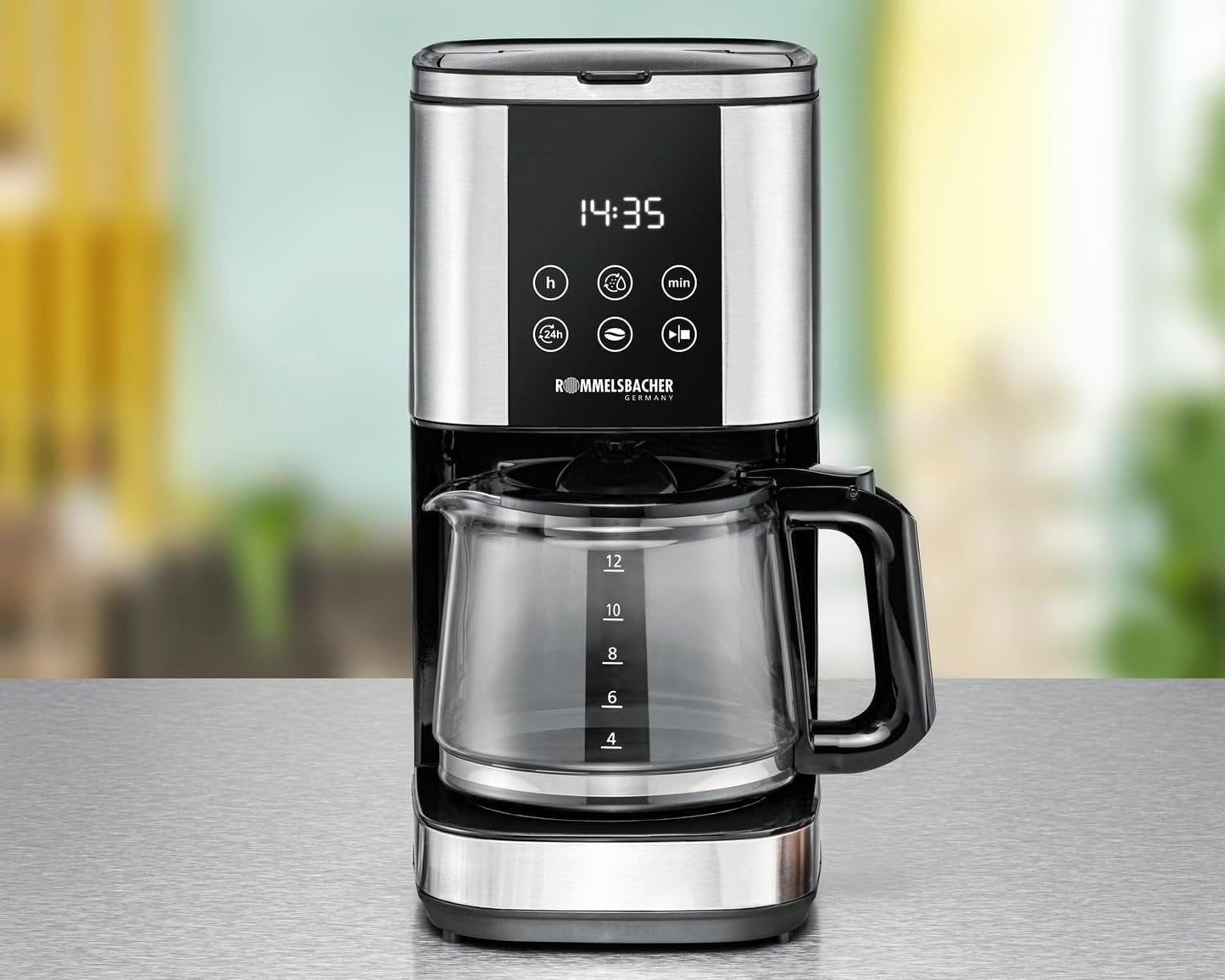 Rommelsbacher FKM 1000 filter espressomaskine - 1,5 liters vandtank til 12 kopper kaffe, glaskaraffel, udskudt start, holde varm funktion, aroma funktion, aftagelig filterholder 1x4