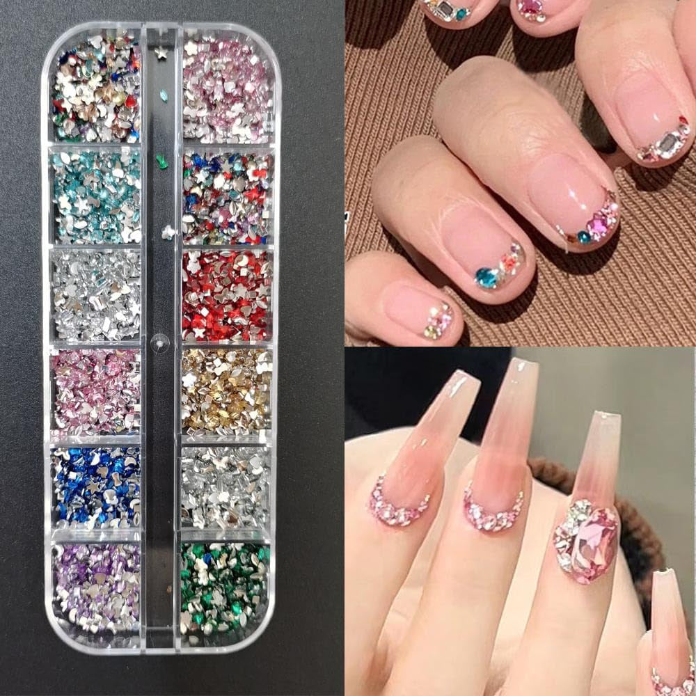 2000 stk Bunte Strasssteine ​​Nagel Glitzersteine ​​Nail Charms Nailart Edelsteine ​​Nagel Steine ​​Gllitzer Steine ​​Nagel Charms Nägel Tilbehør Kristalle Diamant Nageldesign Strass Nail Art Rhinestones Nail Gems
