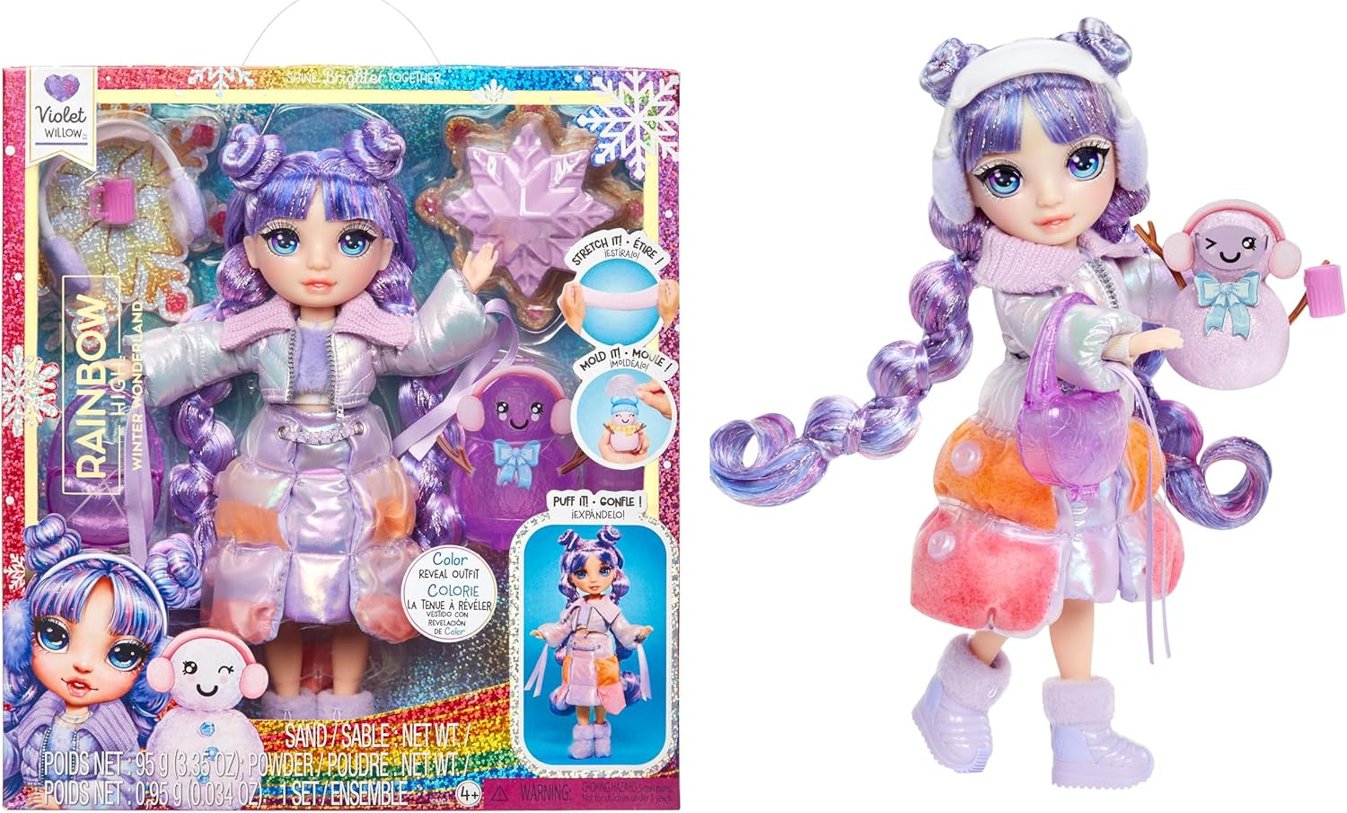 Rainbow High Winter Wonderland - Skyler (blå) - 28 cm Hidden Magic Water Accumulating Snow Fashion Dukke med snemandssæt, velegnet til 4-12 år gamle børn og samlerdukker Naty Shop Violet (lilla)