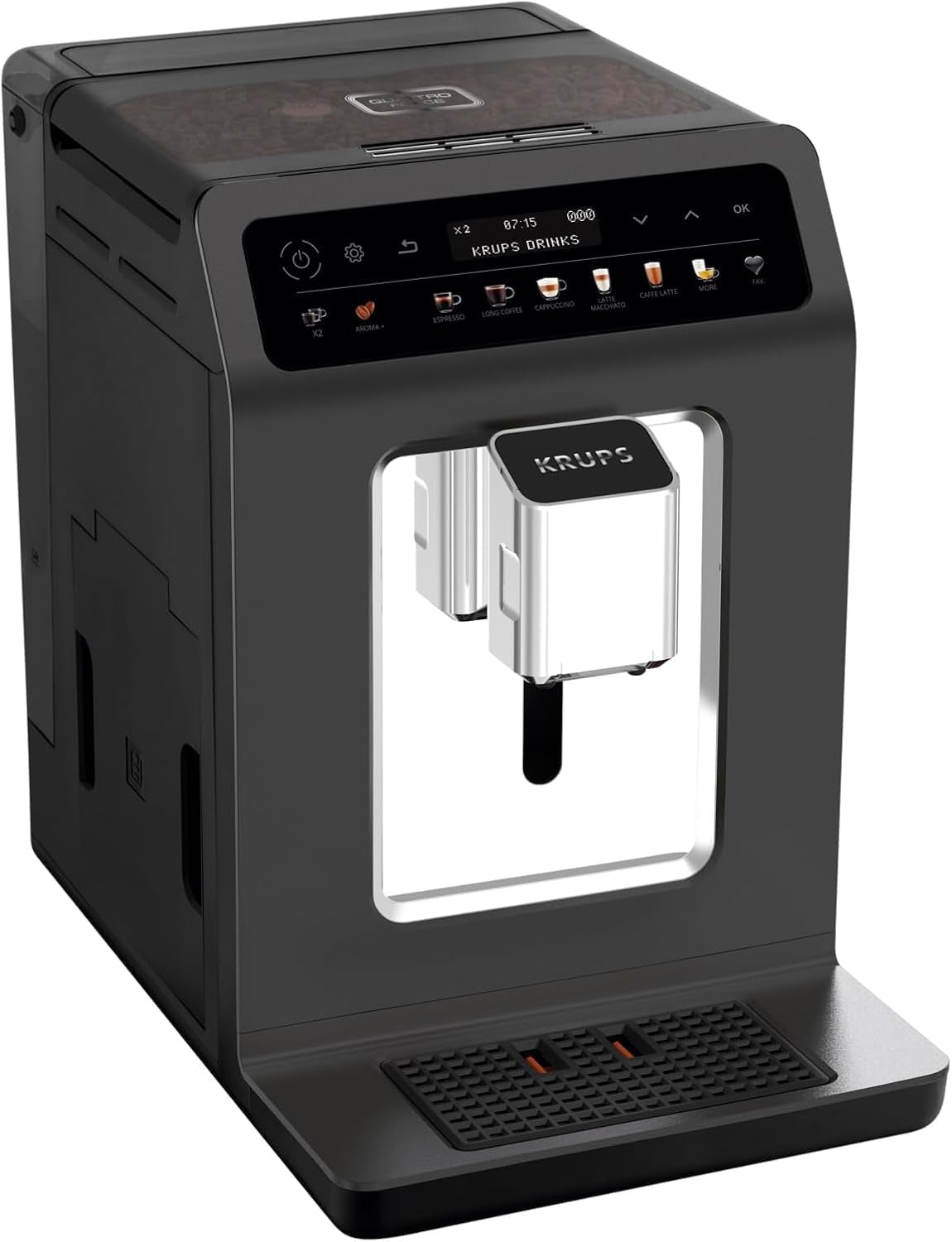 KRUPS Evidence One automatisk espressomaskine med mælkeslange, one-touch cappuccino, 12 specialdrikke, 2-kopps funktion, farvedisplay, espressomaskine, TÜV certifikat, sort, EA895N10