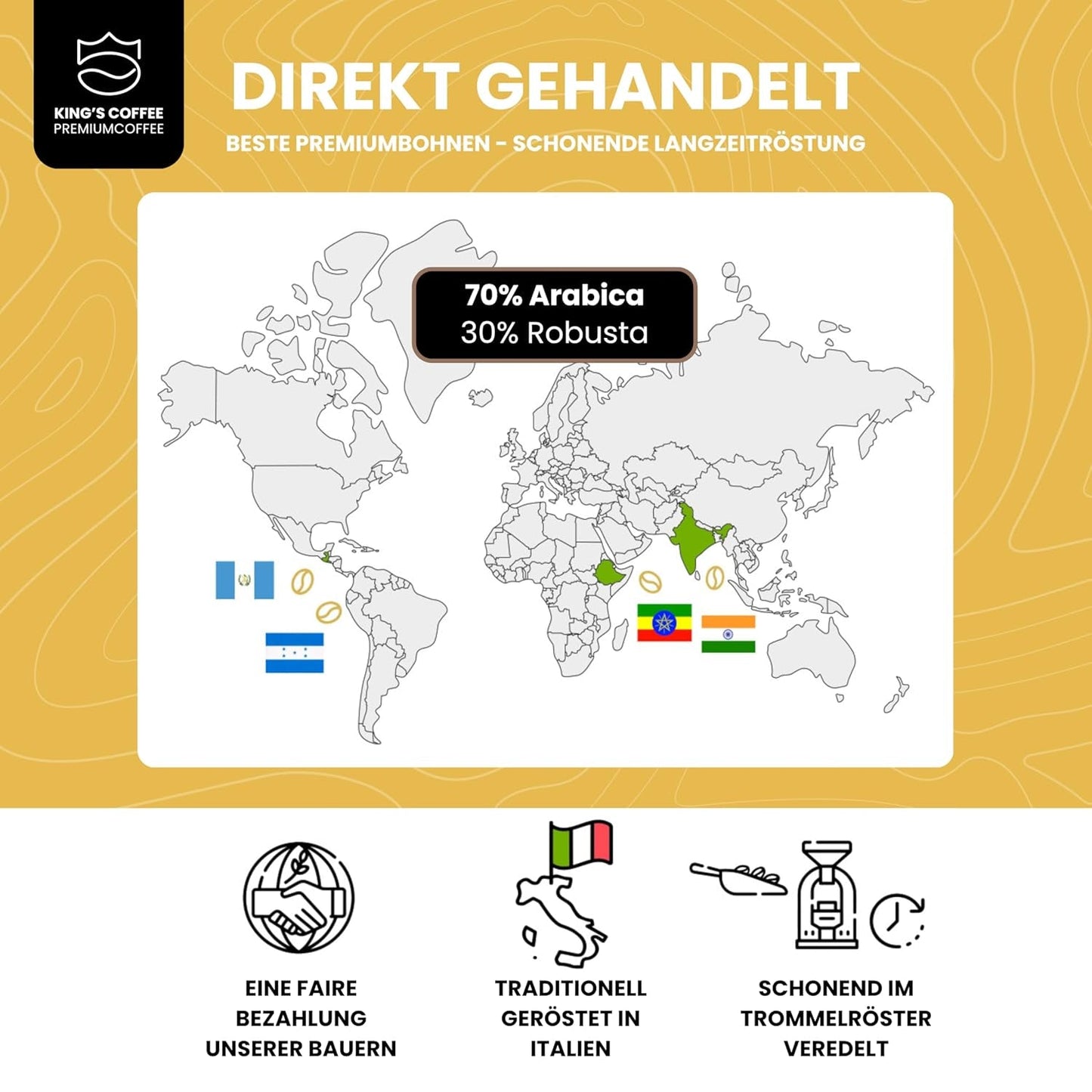 KING'S COFFEE - SÆRLIG RISTNING - 1 kg Barista Premium Espresso bønner - Kaffe med lav syreindhold - Lille batchristning i Italien - Den fineste Arabica-Robusta-blanding til fuldautomatiske og portafiltermaskiner