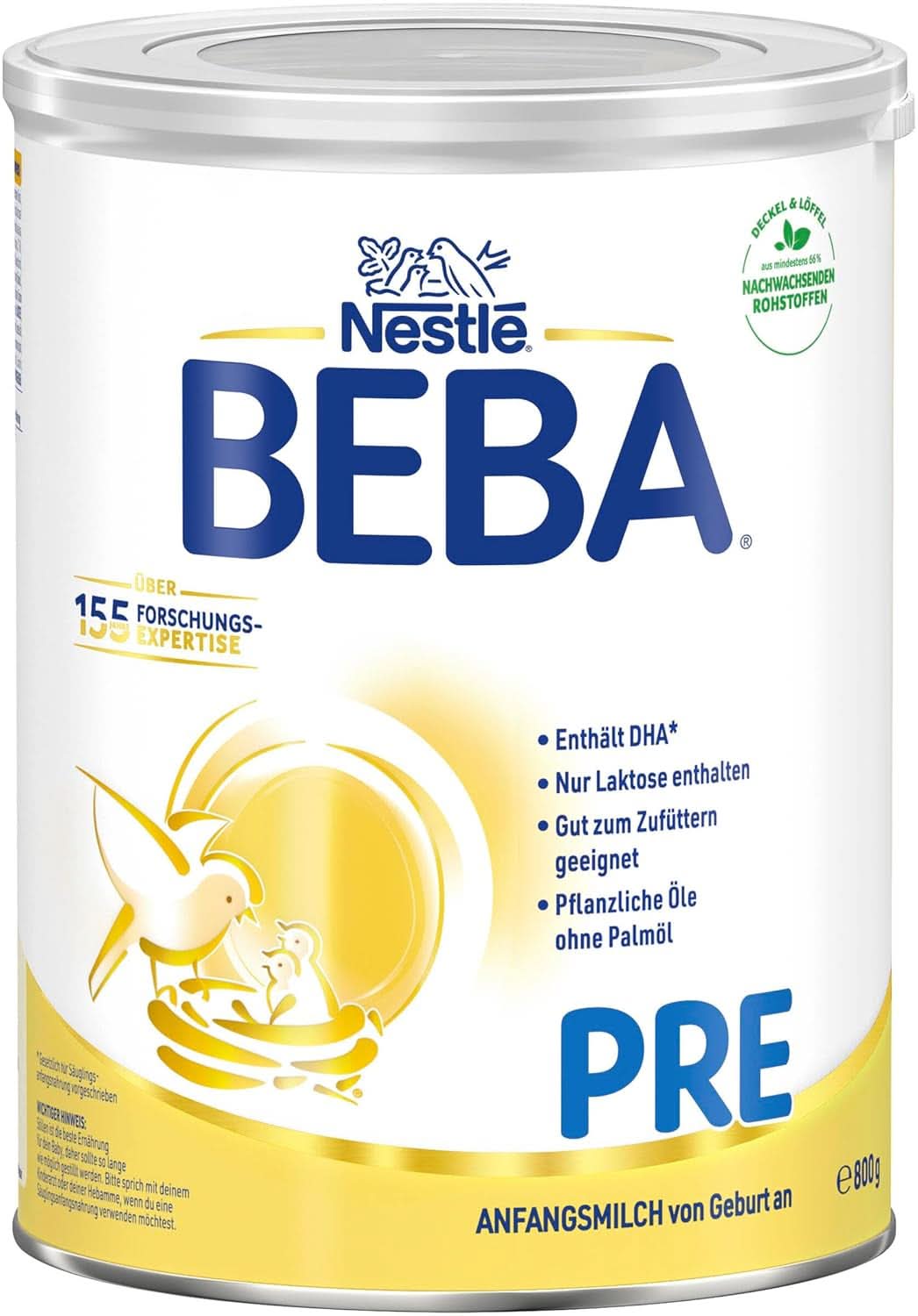 BEBA PRE Initial mælk fra fødslen, babymad med DHA, kun laktose, ingen palmeolie, pakke 3 (3 x 800 g) Naty Shop