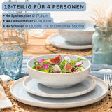SANGER | 12 stykker Santorini Spisetøj Sæt 4 Person Tallerken Sæt MEGET GOD Vurderet Stentøj Spisetøj Sæt Inklusiv middagstallerkener, Dessert tallerkener og Suma tallerkener Creme Lila Blå Gradient | PREMIUM KOLLEKTIONEN