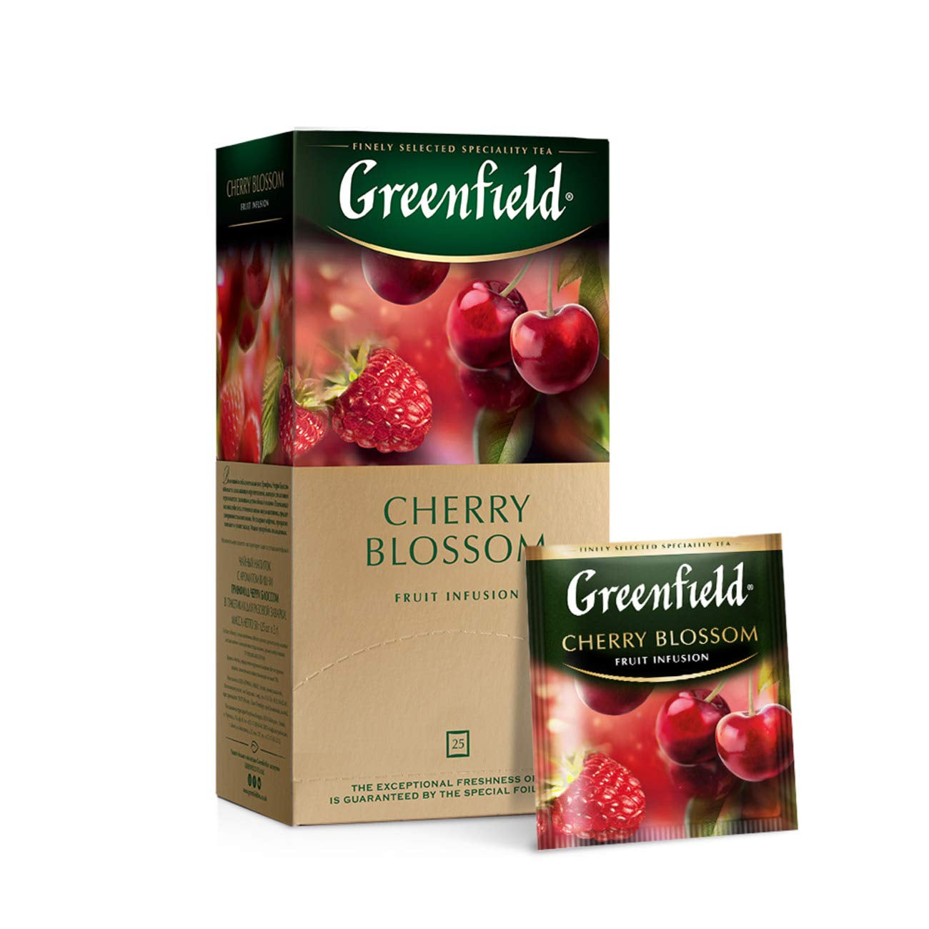 Greenfield Cherry Blossom, Hibiscus, Hyben, Æble, Hindbær, Blackberry, Teposer (2G X 25), 50G