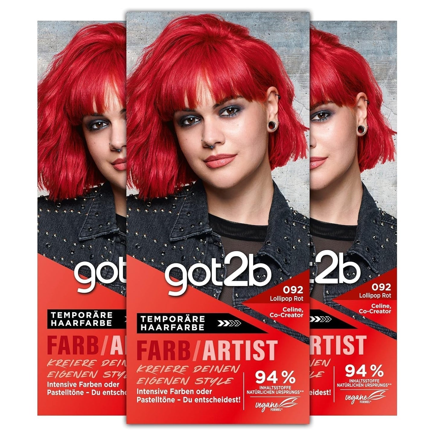 got2b Colour/Artist 097 Mermaid Green Level 2 (3x 80ml), midlertidig hårfarve får håret til at skinne i intense farver eller pastelnuancer, hårfarve holder 12-15 vaske, vegansk formel Naty Shop Hair Dye 092 Red Lollipop