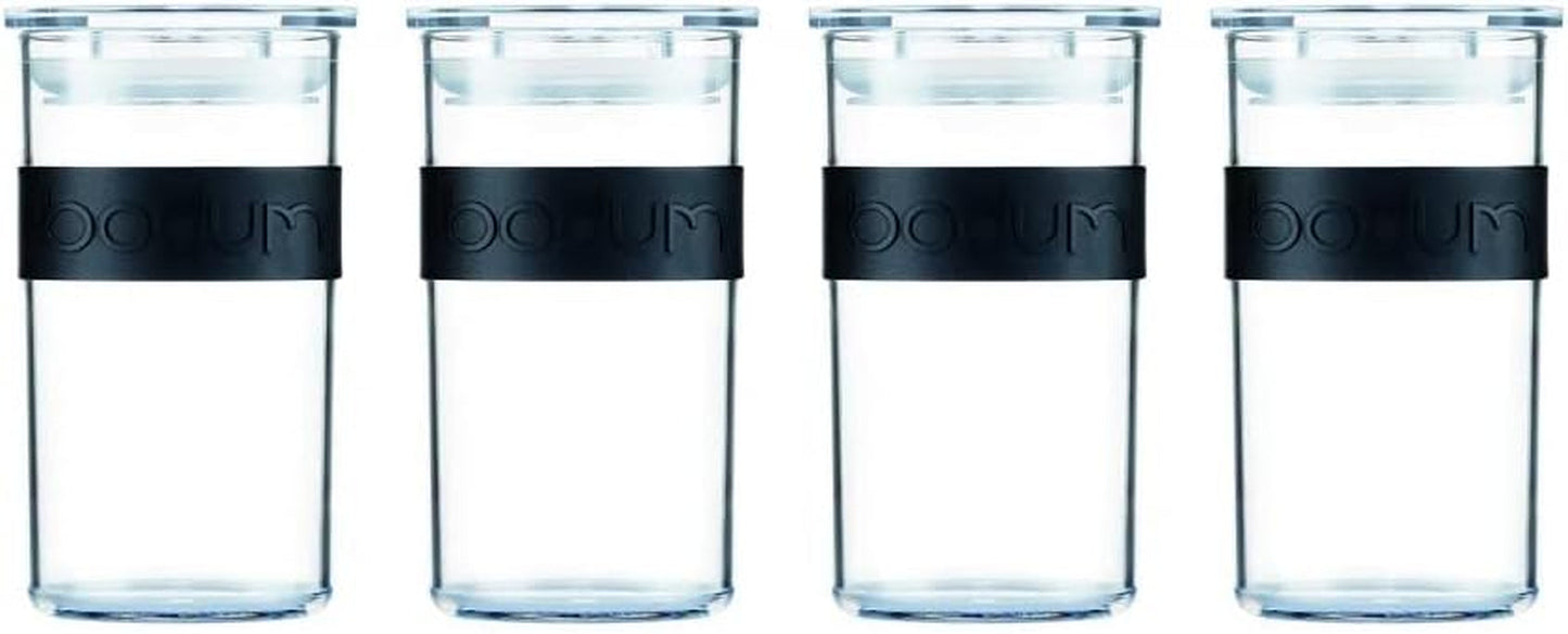 BODUM PRESSO opbevaringsglas, plastik, sorte, 4 x 0,25 l, 3 x 0,6 l, 3 x 1 l, 2 x 2 l Fødevarekasser Naty Shop Black 0,25 L