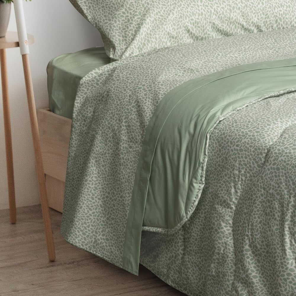 Foppapedretti Notte & Natura salvie kronblade quilt, betræk, 100% bomuld, lavet i Italien Dyner og dyner Naty Shop