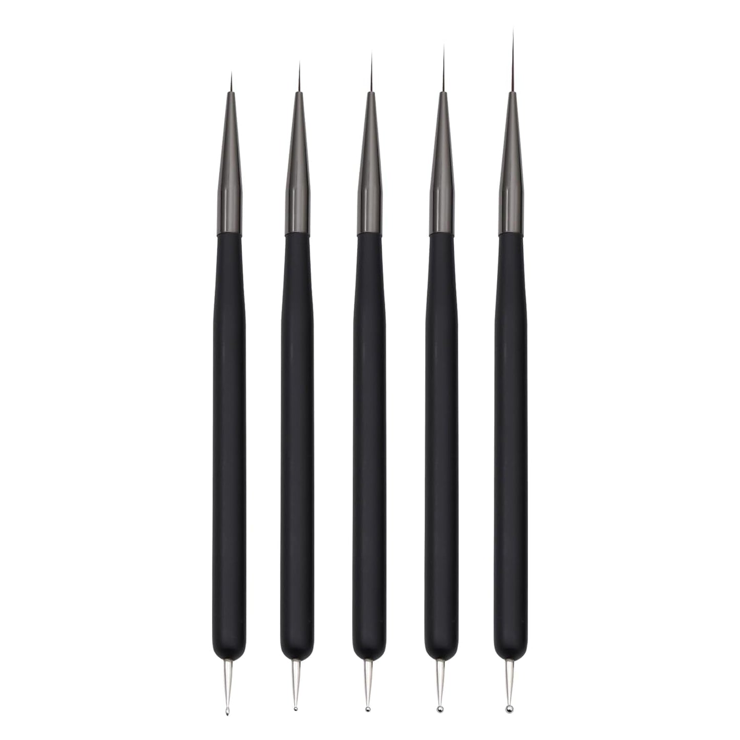 Nagelkunst-Pinsel, 5 Stück, Nailart-Pinsel, Punktierstift-Werkzeuge, Malkunst-Design-Pinsel-Set Für Lange Linien, Dünne Details, Feine Zeichnungsgrößen 7/9/11/15/22 Mm, Black