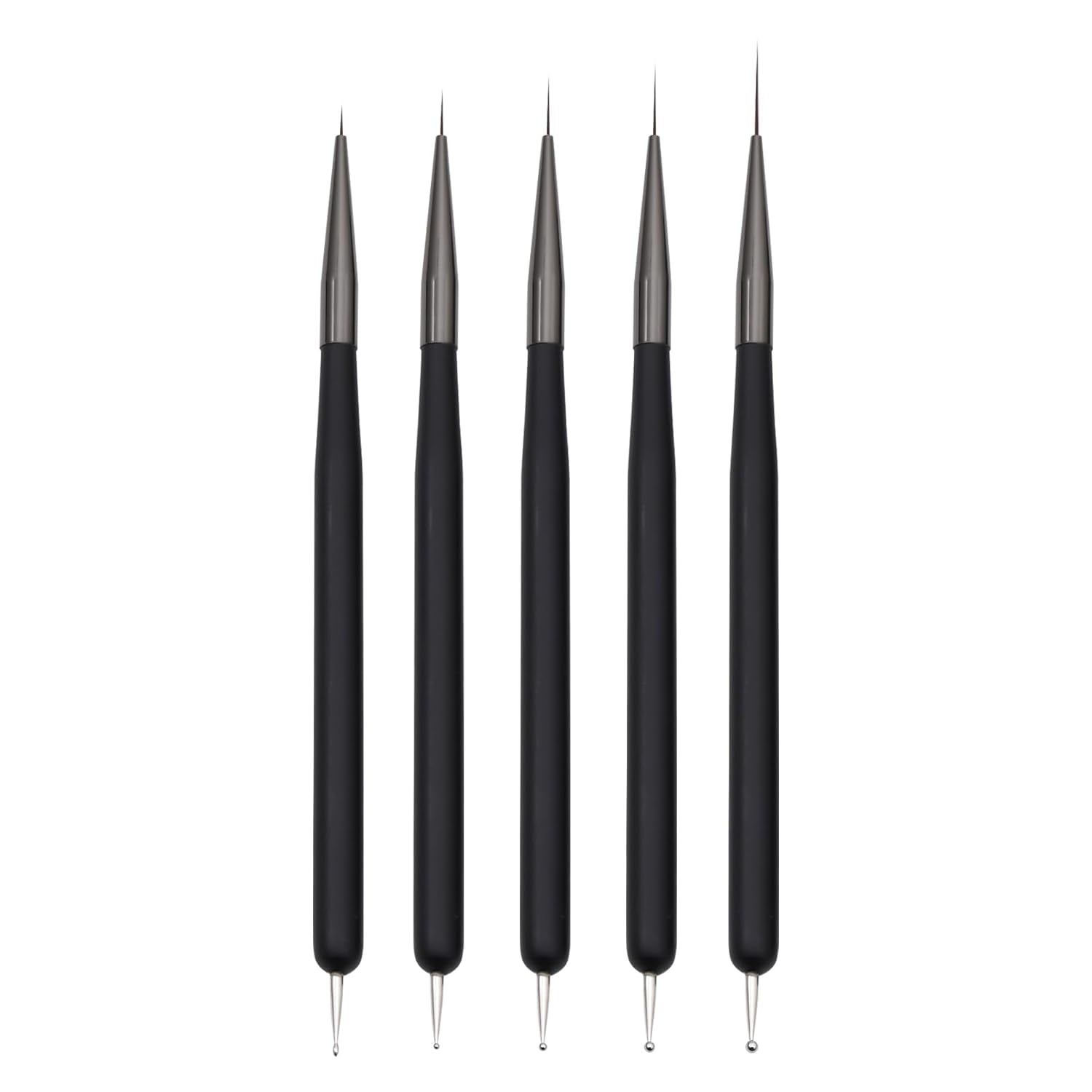 Nagelkunst-Pinsel, 5 Stück, Nailart-Pinsel, Punktierstift-Werkzeuge, Malkunst-Design-Pinsel-Set Für Lange Linien, Dünne Details, Feine Zeichnungsgrößen 7/9/11/15/22 Mm, Black