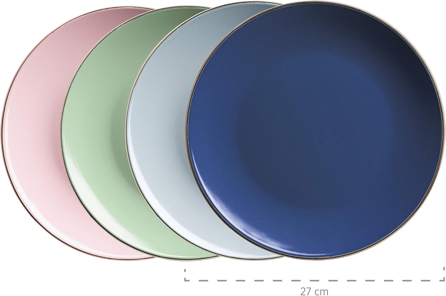 MÄSER 931870 Metalstel, Moderne servicesæt til 4 personer med messingfarvet stel, 16-delt kombinationssæt med coupéformer uden ramme, Multifarvet, Stentøj, Pastel'n'Blue