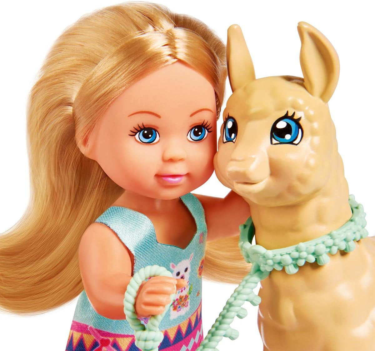 Simba 105733497 - Evi Love Doll i sødt alpaka-outfit og snor, 12 cm, til børn fra 3 år og opefter