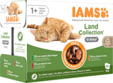 IAMS Delights Land Collection Vådfoder til katte - Multipak med kødvarianter (lam, oksekød, kylling og kalkun) i sauce, vådfoder til katte fra 1 år, 12 x 85g
