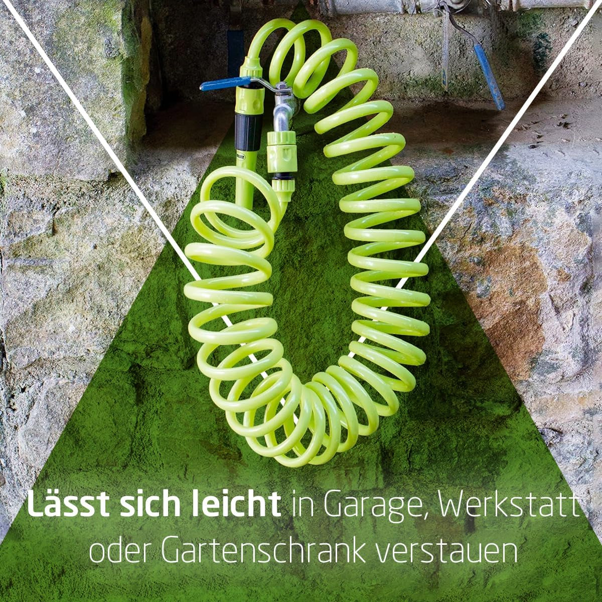 Amig - Spiralslange | Fremstillet af polypropylen | Kan forlænges op til 7,5 m | Inkluderer vandingslanse, adapter og 2 led | Pistacie grøn