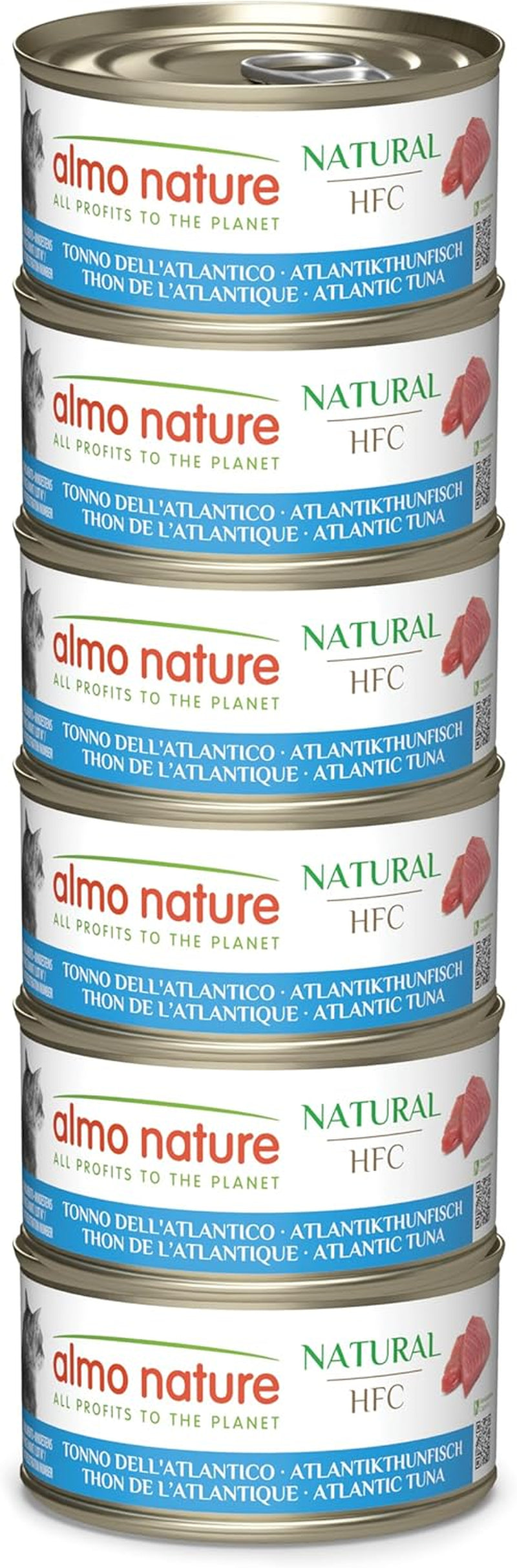 Almo Nature HFC Natural - Vådfoder til voksne katte - Atlantisk tun - Menneskelig kvalitet, glutenfri og monoprotein - 6 x 70g
