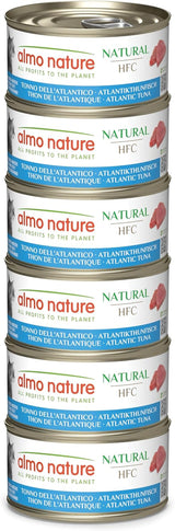 Almo Nature HFC Natural - Vådfoder til voksne katte - Atlantisk tun - Menneskelig kvalitet, glutenfri og monoprotein - 6 x 70g