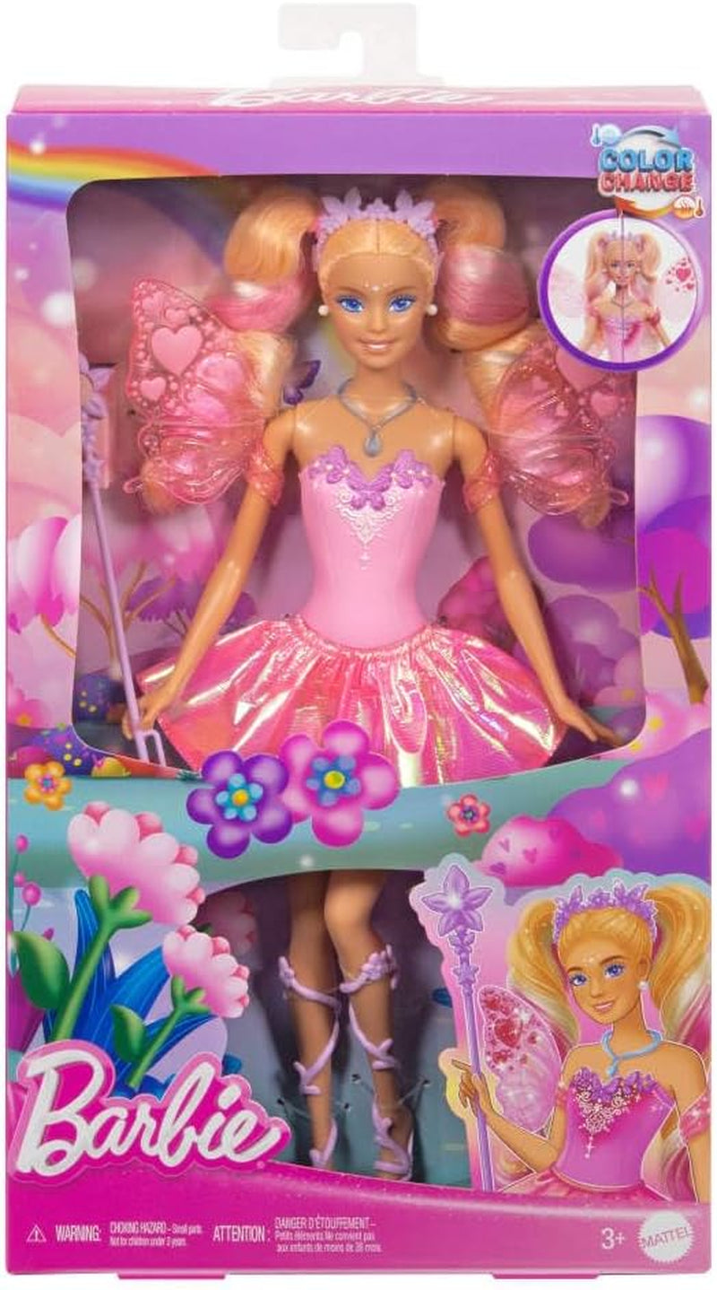 Mattel Barbie-dukke med tryllestav og modetilbehør, Fantasy-tema med vinger og farveskiftende outfit, JCP76, [Multicolor]