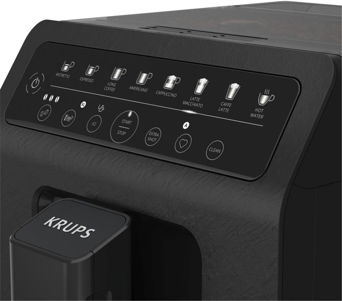 Krups EA897B Evidence ECOdesign automatisk espressomaskine, automatisk espresso- og cappuccinofunktion, Quattro Force-teknologi, one-touch mælkekopper, 8 forudindstillinger, mælkesystem, 1450W