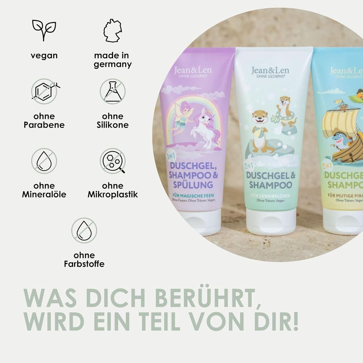 Jean & Len 2 i 1, Shower gel og shampoo til sensitive børn, 200 ml Brusebad og bad Naty Shop