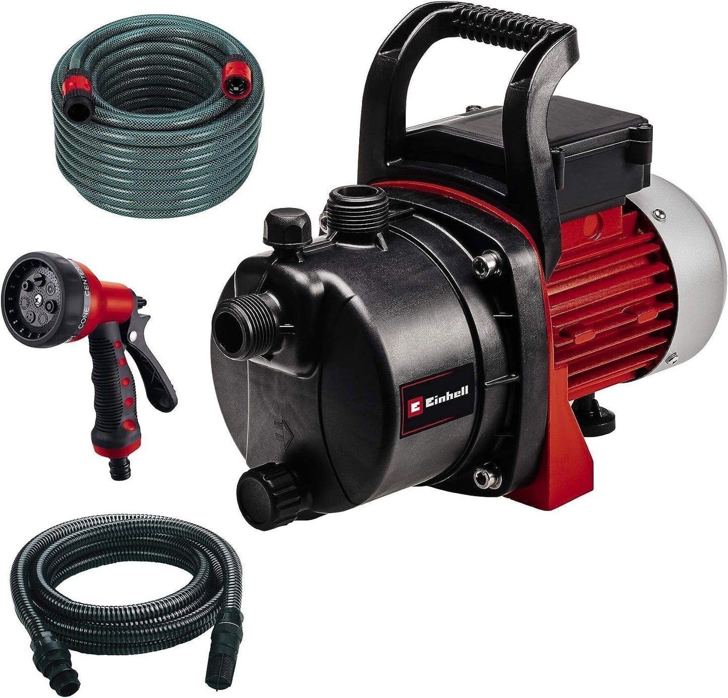 Havepumpesæt Einhell GC-GP 6538 Sæt/I (650 W, maks. 3,6 bar, flow 3800 L/t, vandpåfyldnings-/tømningsskrue, inkl. 4 m sugeslange + 20 m haveslange + sprøjtepistol)