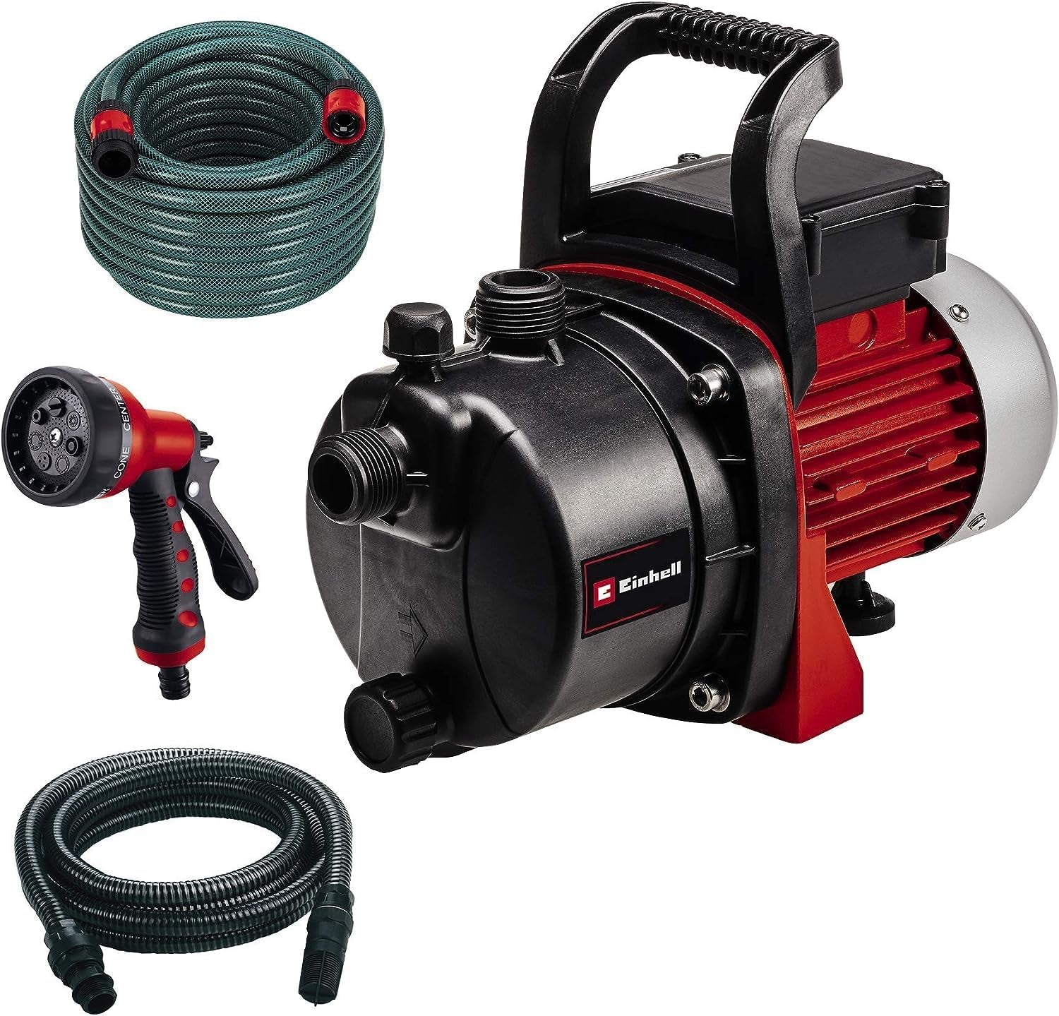 Havepumpesæt Einhell GC-GP 6538 Sæt/I (650 W, maks. 3,6 bar, flow 3800 L/t, vandpåfyldnings-/tømningsskrue, inkl. 4 m sugeslange + 20 m haveslange + sprøjtepistol)