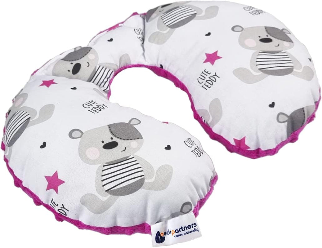 Medi Partners Baby Nakkepude Nakkestøtte 100% Bomuld / Minky Baby Nakkepude til Bilvogn Rejser Søvn Nakkepude Snooze Roll (REH med Grå Minky) Cervikale ortopædiske puder Naty Shop Dark Pink Minky Teddy Bear