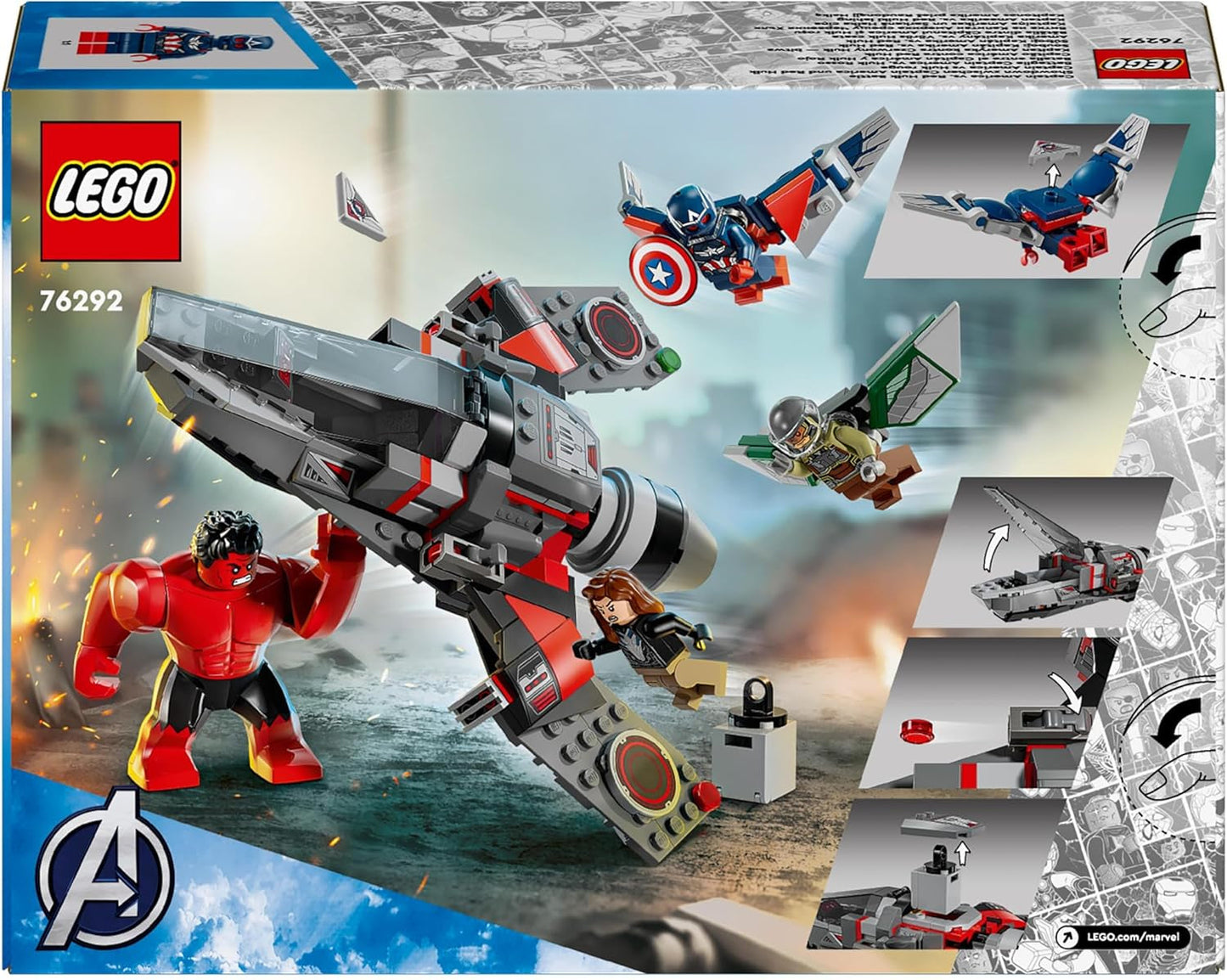 LEGO Marvel-opgør mellem Captain America og Red Hulk Kids, gavebyggeligt jetsæt, superheltelegetøj til drenge og piger 8 år gammelt eventyrbyggelegetøj 76292 Byggesæt Besuche den LEGO-Store