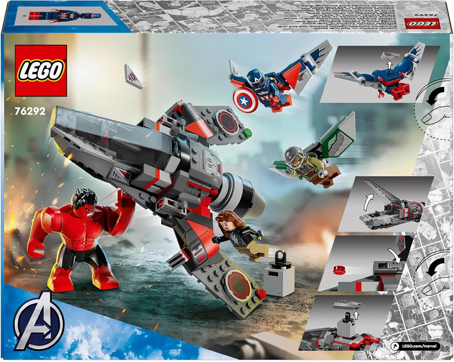 LEGO Marvel-opgør mellem Captain America og Red Hulk Kids, gavebyggeligt jetsæt, superheltelegetøj til drenge og piger 8 år gammelt eventyrbyggelegetøj 76292 Byggesæt Besuche den LEGO-Store