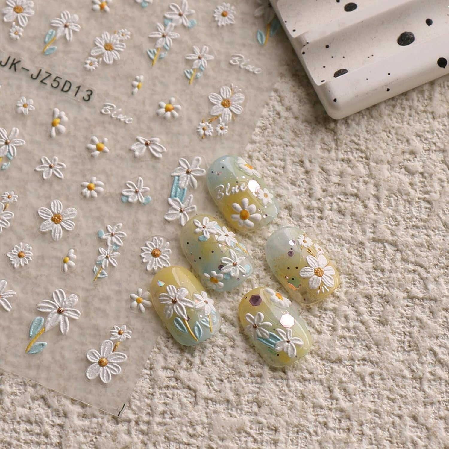 JMEOWIO 3D Nagelsticker Blumen Nail Art Sticker Selbstklebend Nagelaufkleber 5D Stereoskopisk Sommer Frühling Blumen Dekoration Nageldesign Zubehör 4 Blatt