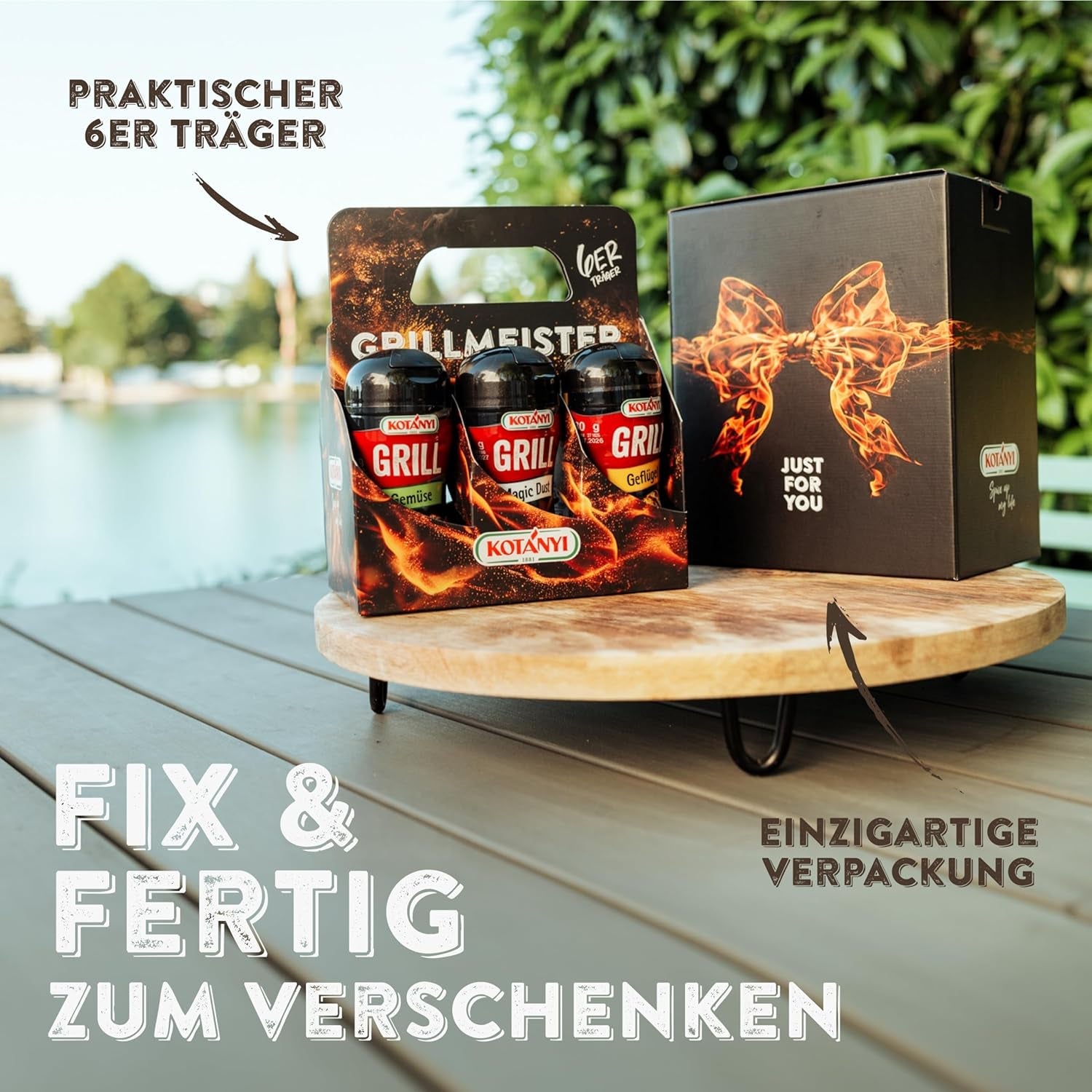KOTÁNYI Grill Krydderi Gavesæt - 6er Carrier - Gaver til Mænd - Grill Tilbehør & Krydderi Sæt für jedes BBQ - Grill Tilbehør inkl. Magic Dust - [Jetzt Geburtstagsgeschenk für Männer bestellen!]