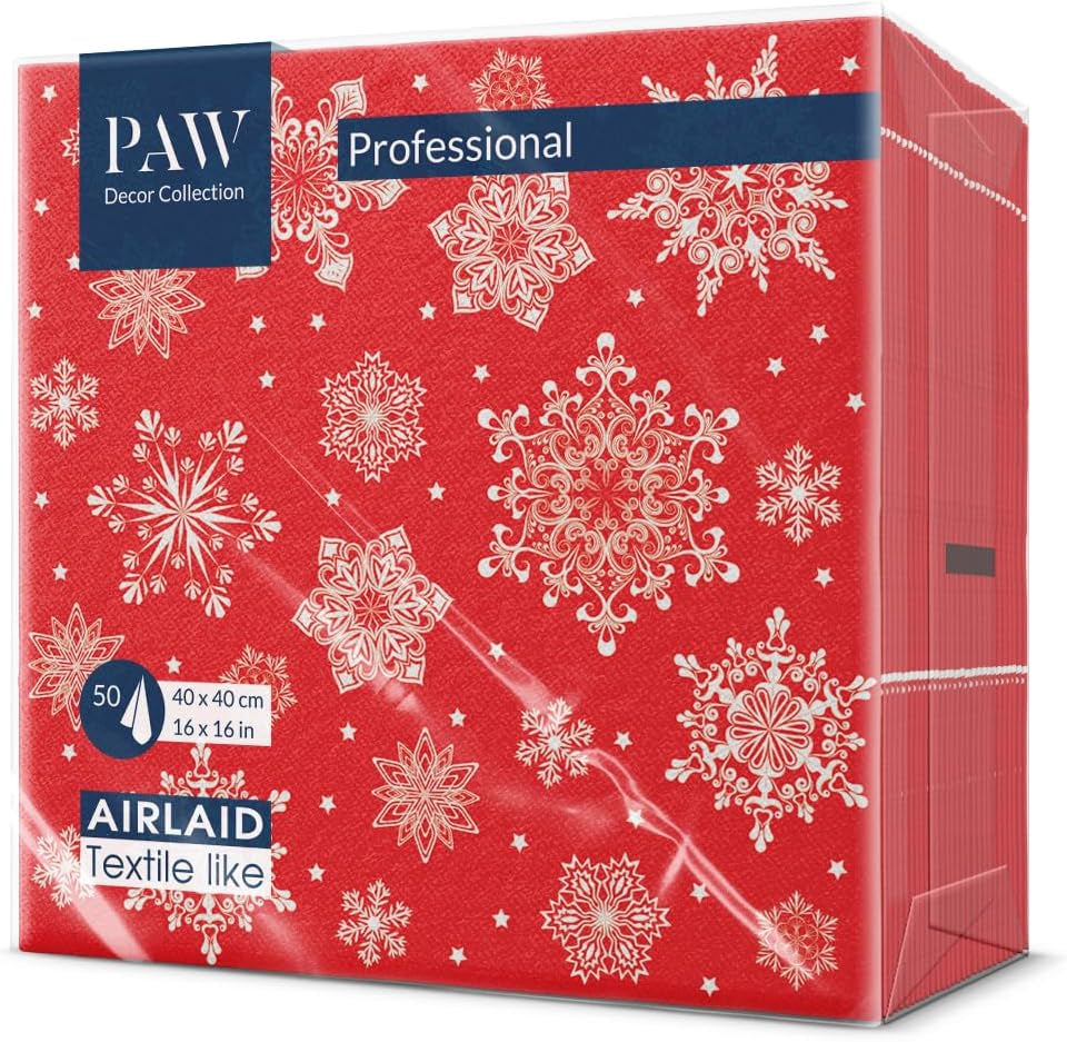 PAW - Airlaid servietter (40 X 40 Cm) I 50 stykker I Perfekt til jul, vinter, helligdage I Juleaften Bordpynt I Airlaid stoflignende servietter Vintergrene I Vintergrene