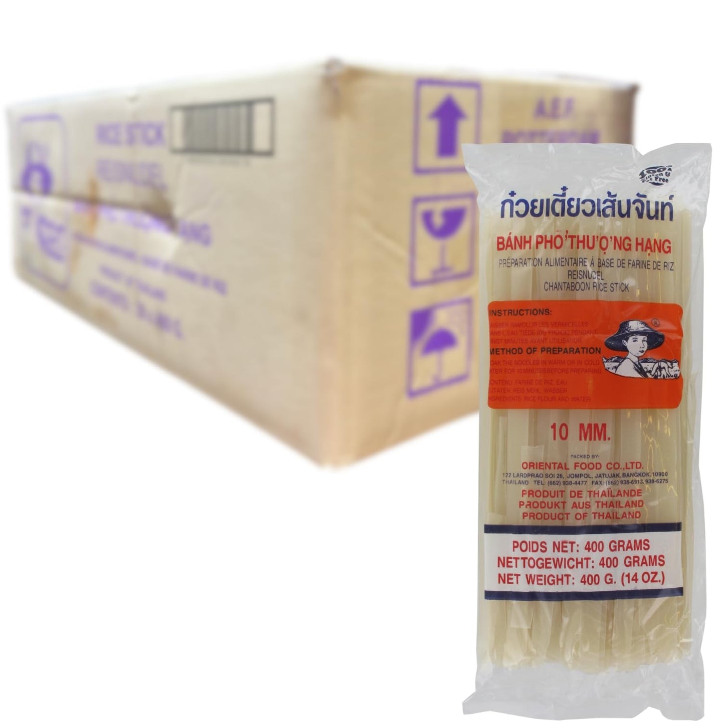 Risnudler - Thai, 10 mm brede risbåndsnudler, lavet af rismel, lige - 1 x 400 g
