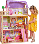 KidKraft Kayla trædukkehus med møbler og tilbehør, 3-lags legesæt til 30 cm dukke, legetøj fra 3 år og opefter, 65092 - eksklusivt på Amazon