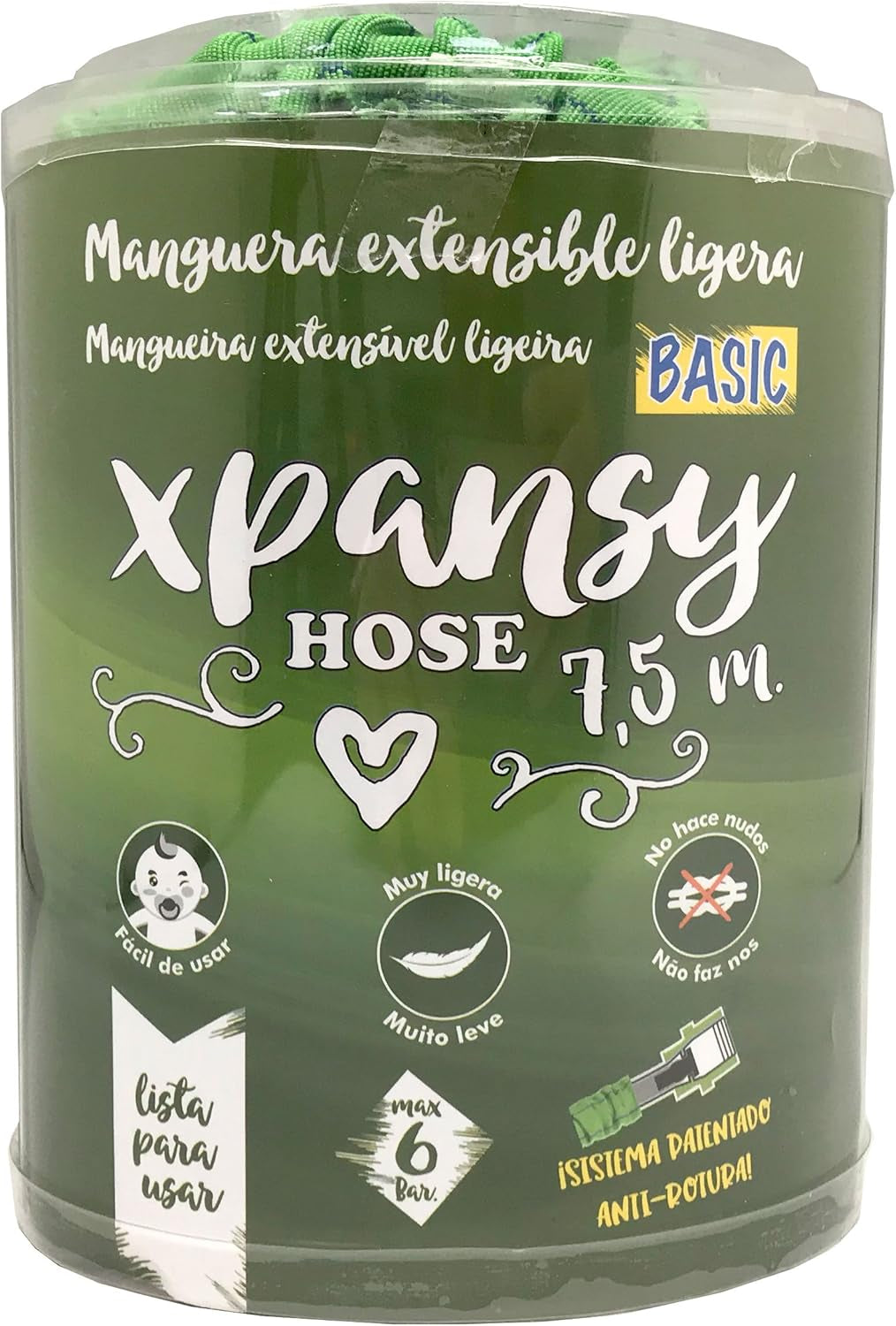 C2607A Slange Basic – Udtrækkelig slange med vandtryk, grøn, 7,5 meter