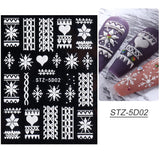 4 Blatt 3D Nagelsticker Weihnachten Nagelaufkleber Christmas 5D Stereoskopisk Selbstklebend Schneeflocke Schneemann Nail Art Sticker Dekoration Nageldesign Zubehör