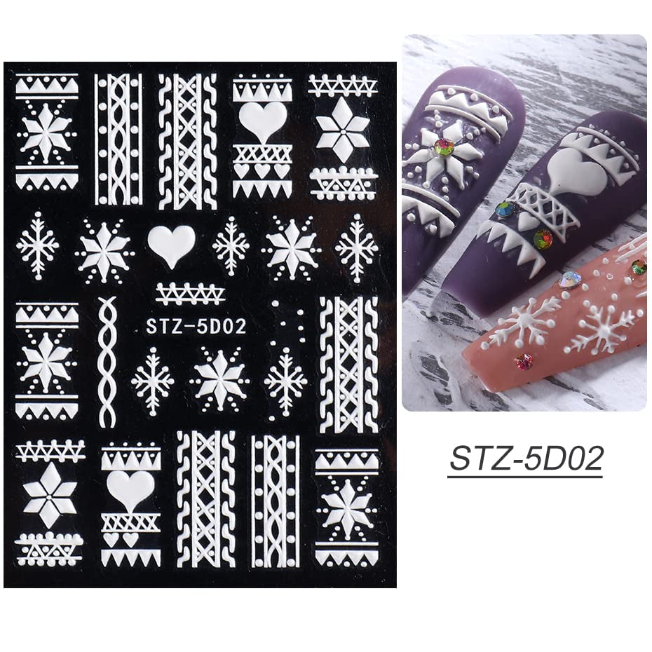 4 Blatt 3D Nagelsticker Weihnachten Nagelaufkleber Christmas 5D Stereoskopisk Selbstklebend Schneeflocke Schneemann Nail Art Sticker Dekoration Nageldesign Zubehör