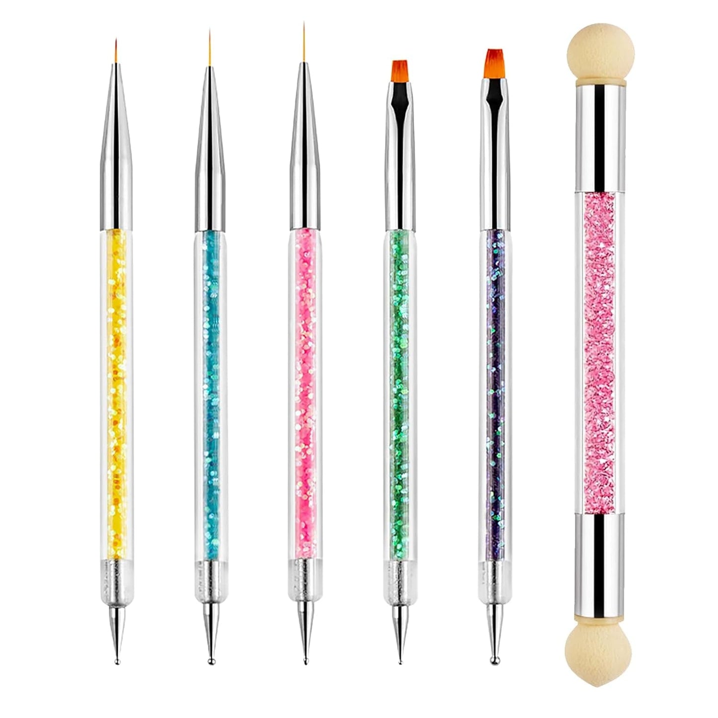 Sularpek 6 Stück Nagel Pinsel, Nail Art Pinsel, Pinsel Nageldesign, Nagel Pinsel Set, Nail Art Dotting Tools med 1 svampebørste applikator, Nageldesign Tilbehør til DIY Nail Art Design