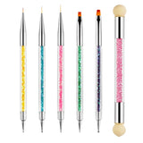 Sularpek 6 Stück Nagel Pinsel, Nail Art Pinsel, Pinsel Nageldesign, Nagel Pinsel Set, Nail Art Dotting Tools med 1 svampebørste applikator, Nageldesign Tilbehør til DIY Nail Art Design