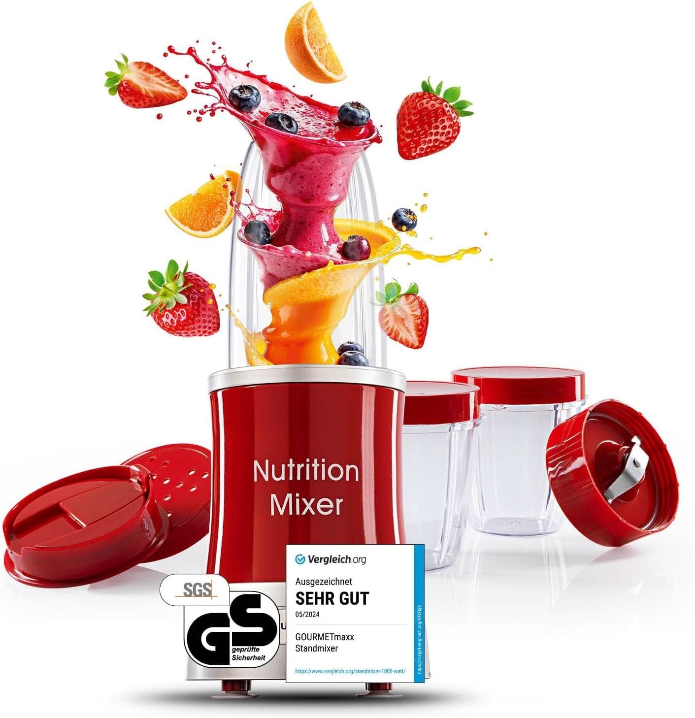Gourmetmaxx Mr Magic Blender, Smoothie Maker med Xxl Naty Shop tilbehørspakke