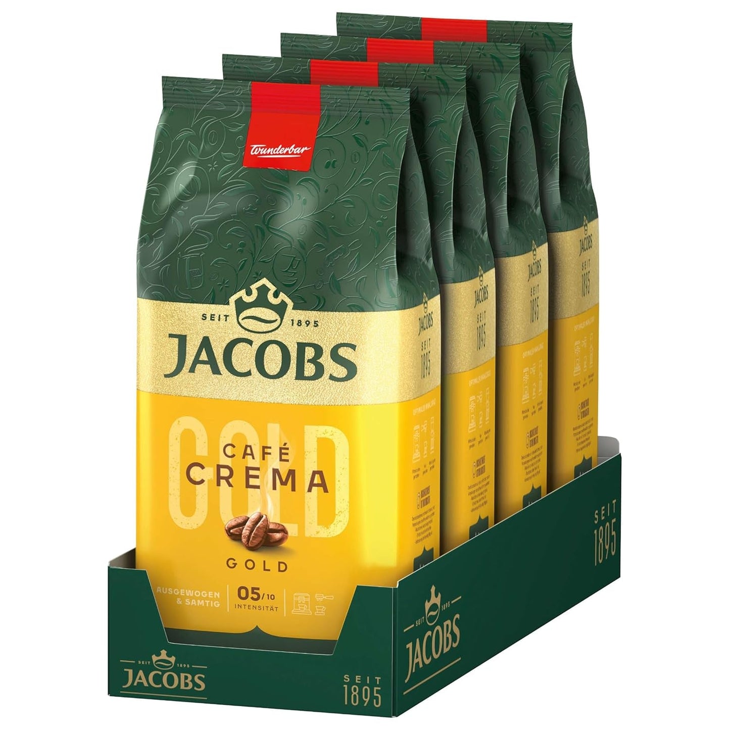 Jacobs Expert Roast Cafe Crema Gold, Kaffe hele bønner (4 x 1 kg)