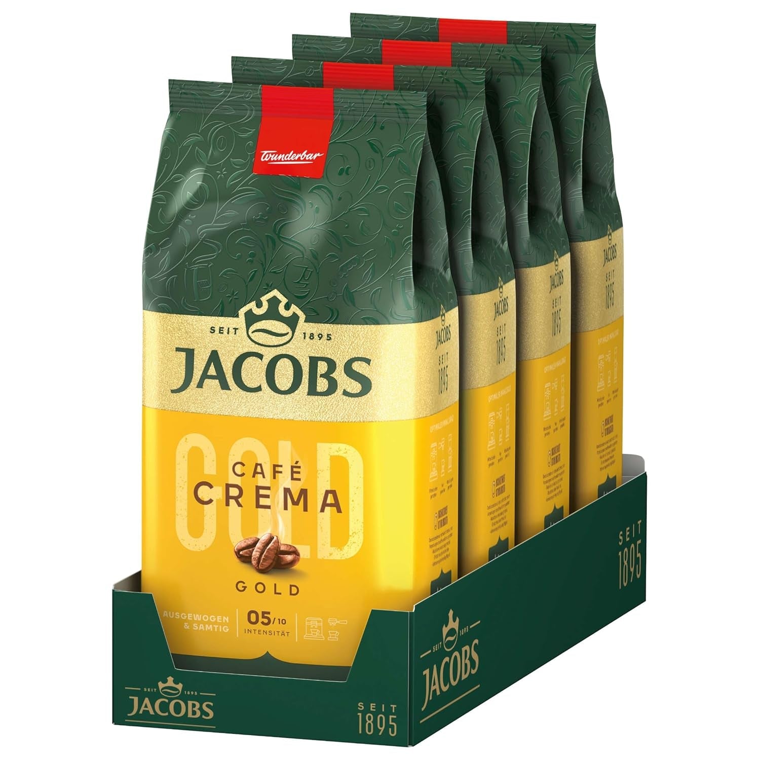 Jacobs Expert Roast Cafe Crema Gold, Kaffe hele bønner (4 x 1 kg)