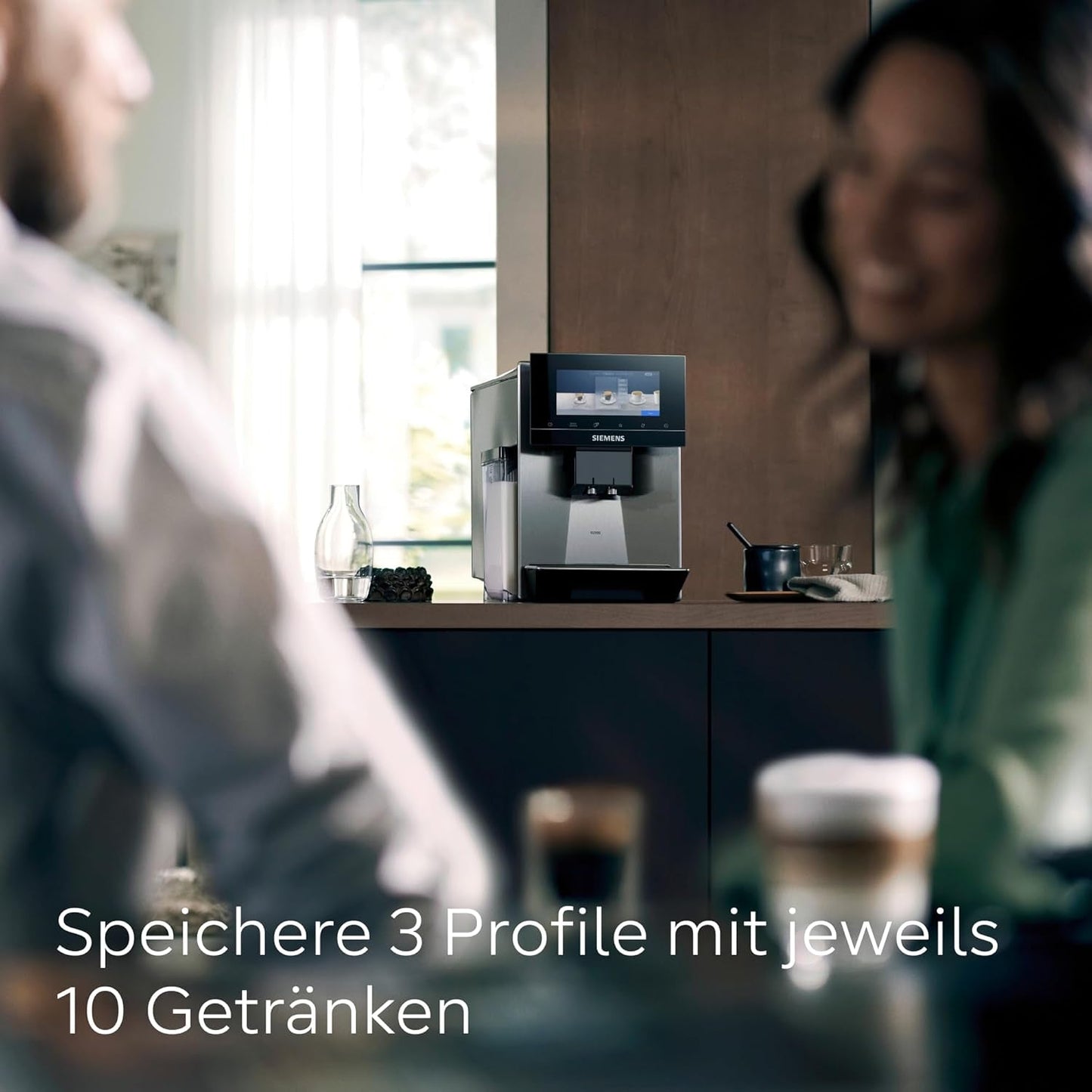 Siemens EQ900 TQ903D03 Automatisk Espressomaskine, App Control, Intuitiv Touch Display, Barista Mode, AromaBoost, Støjreduktion, Premium Kværn, Automatisk Damprensning, 1500 W, Rustfrit stål