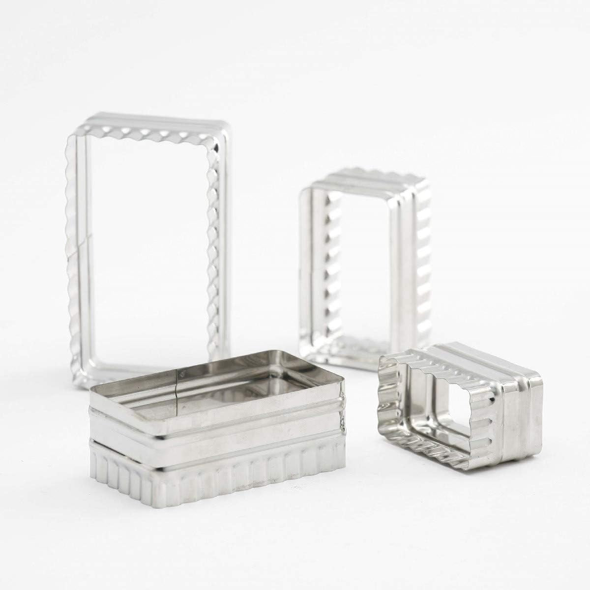Sæt thermohauser kiksforme (rustfrit stål), rektangulær, bølget kant, 6,4x3,7 - 11,4x6,7 cm, sølv