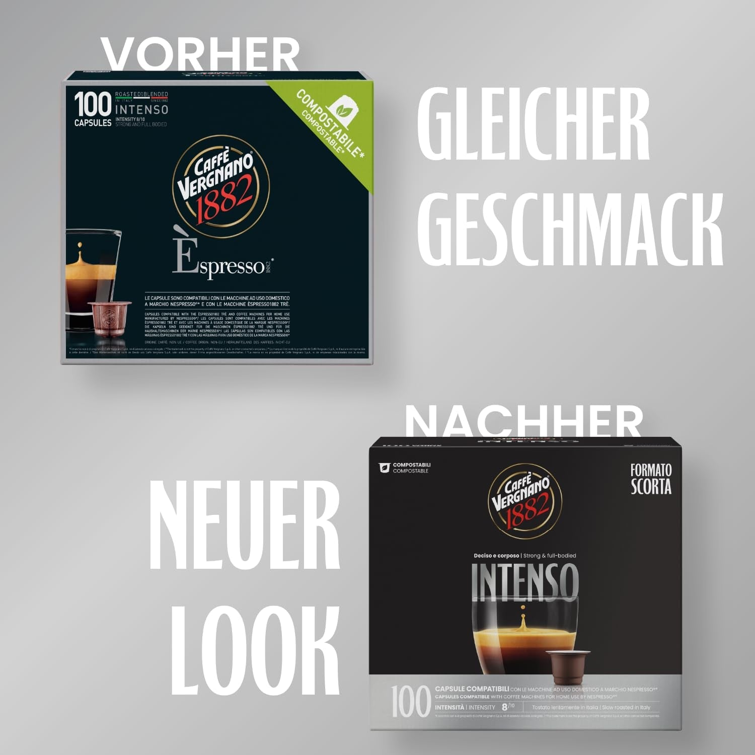 Caffè Vergnano 1882 - Èspresso Kompostierbare Kaffeekapseln , kompatibel med Nespresso, Intenso (Intenso) - Packung Enthälts 100 Kapseln