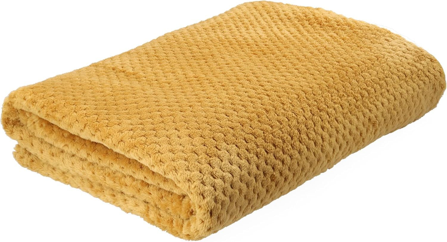HOMLA Noah Blødt dekorativt tæppe - hyggeligt polyesterfibertæppe til hjemmet blødt tæppe til sovesofa - 150 X 200 cm riskornsmønster sennepsfarve Senge og tæpper Besuche den HOMLA-Store Standardtitel