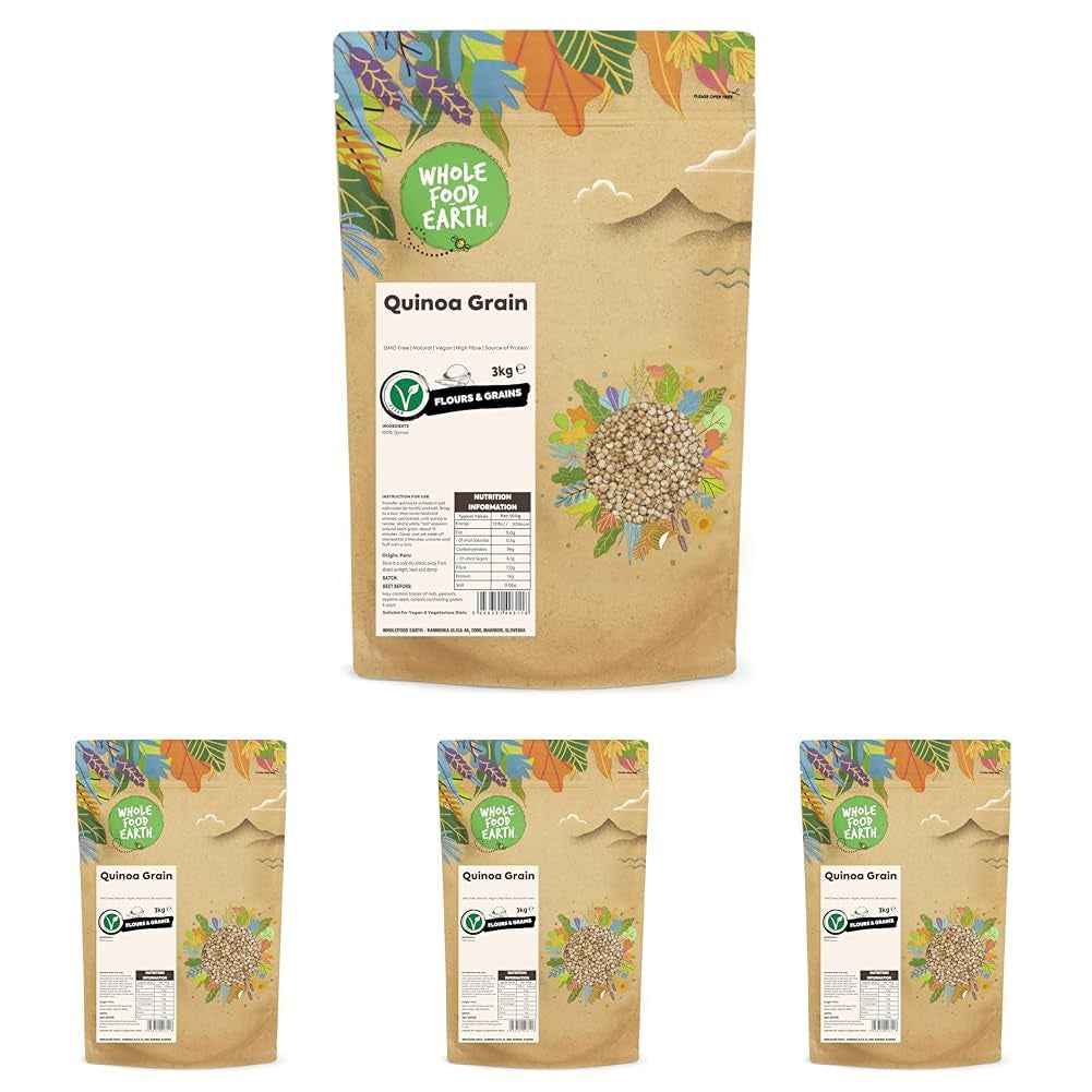 Wholefood Earth quinoa korn - ikke-GMO - naturlig - vegansk - mælkefri - uden tilsat sukker - 3 kg