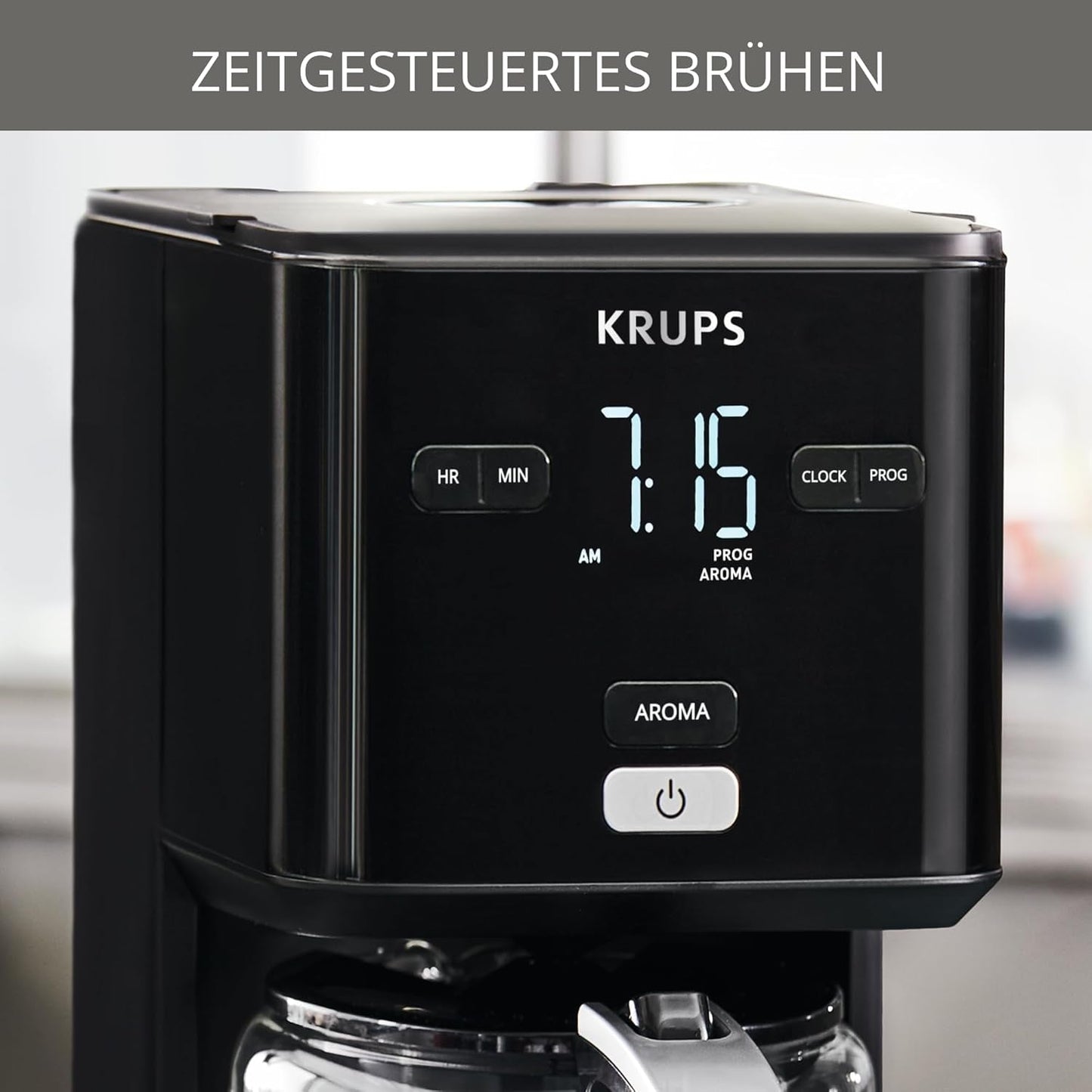 Krups Smart'n Light kaffemaskine med timer, til 1,25 liter filterkaffe, holde varm funktion, automatisk sluk, sort, KM600810