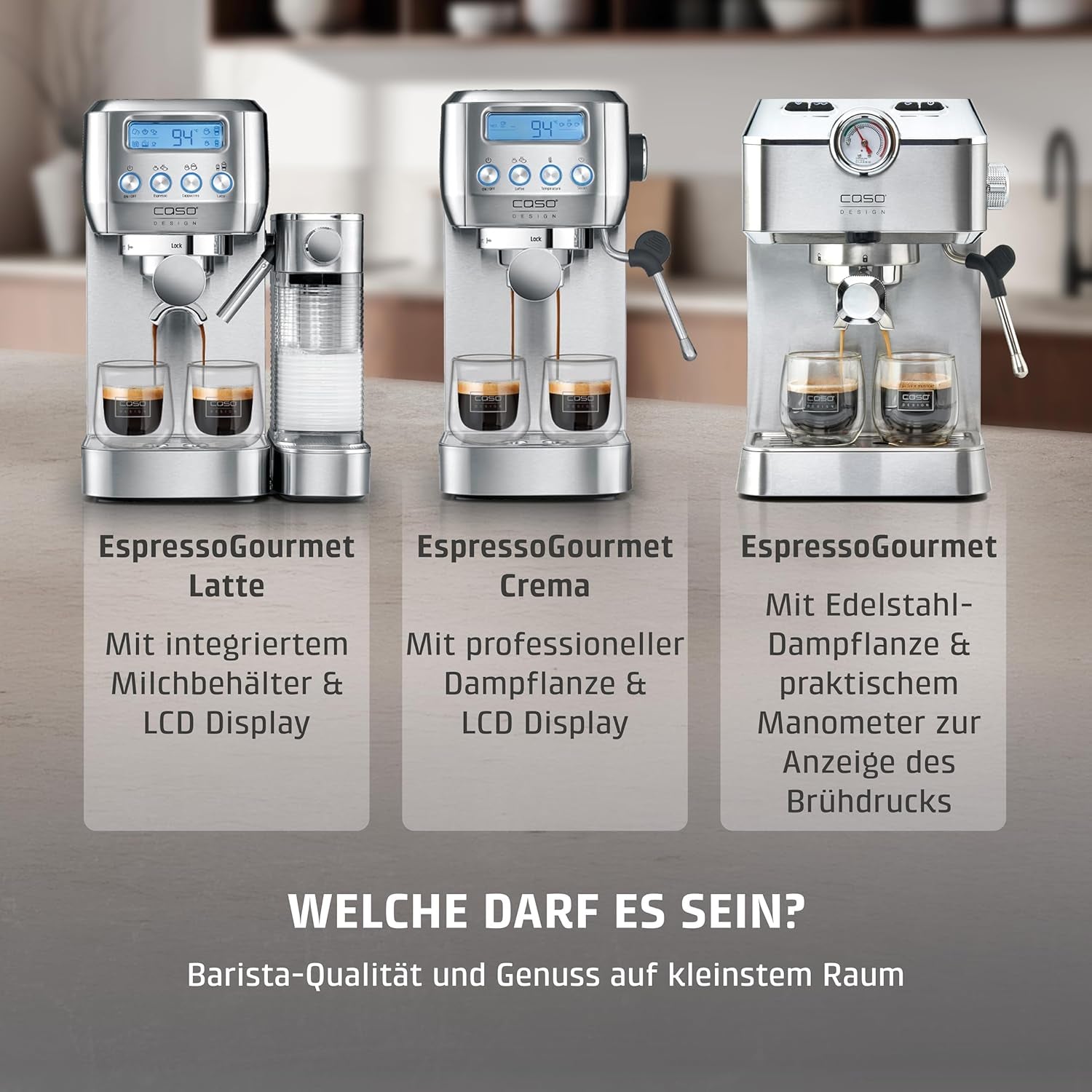 CASO EspressoGourmet Crema - Portafilter espressomaskine med mælkeskummer, espresso, cappuccino, rustfrit stål portafilter, ULKA 20 bar pumpe, kaffemaskine, malet kaffe, ESE kapsler