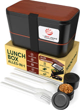 Umami madkasse til voksne, stabelbar Bento-kasse med 4 bestik og rum, madpakke til voksne, to-go salatbeholder, Picnic/kontor madkasse, koksgrå, 1500 ml madopbevaringskasser Naty Shop Sapele Sort L - 1500 ml kan stables inde i hinanden